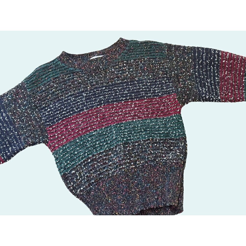 Vintage SALT ON PEPPER 80s 90s Striped Multi Color Sweater Top Sz Small